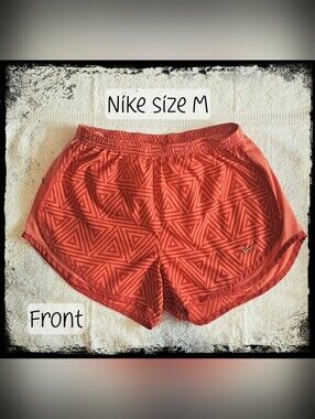 Nike Women's Dri-FIT Tempo Orange Geometric Triangle Running Shorts EUC Size Med